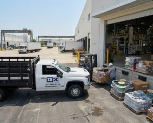 Firefly_Gemini Flash_Place this delivery truck at an OEM manufacturing plant making a delivery with pallet 826863
